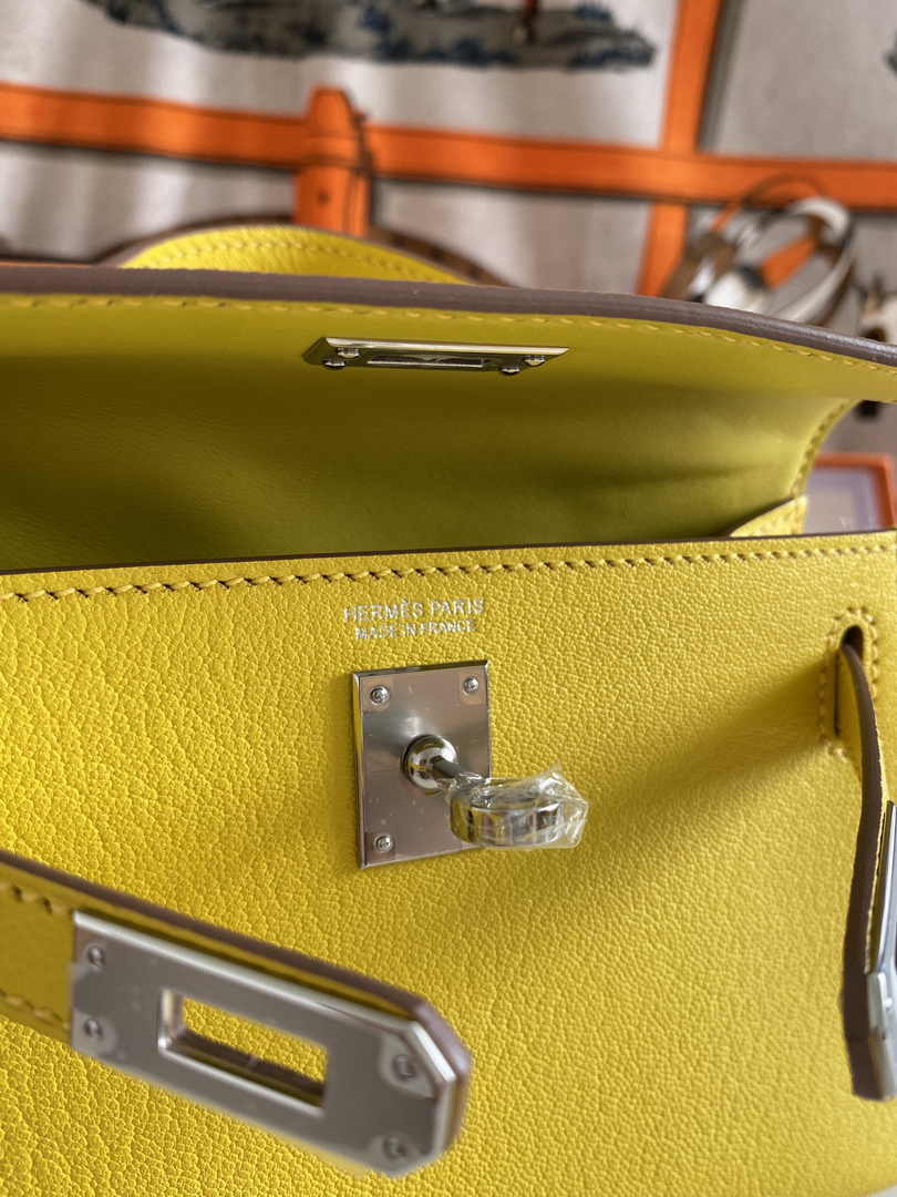 Hermès Kelly II Sellier Mini 2024 Yellow Goatskins Leather Silver
