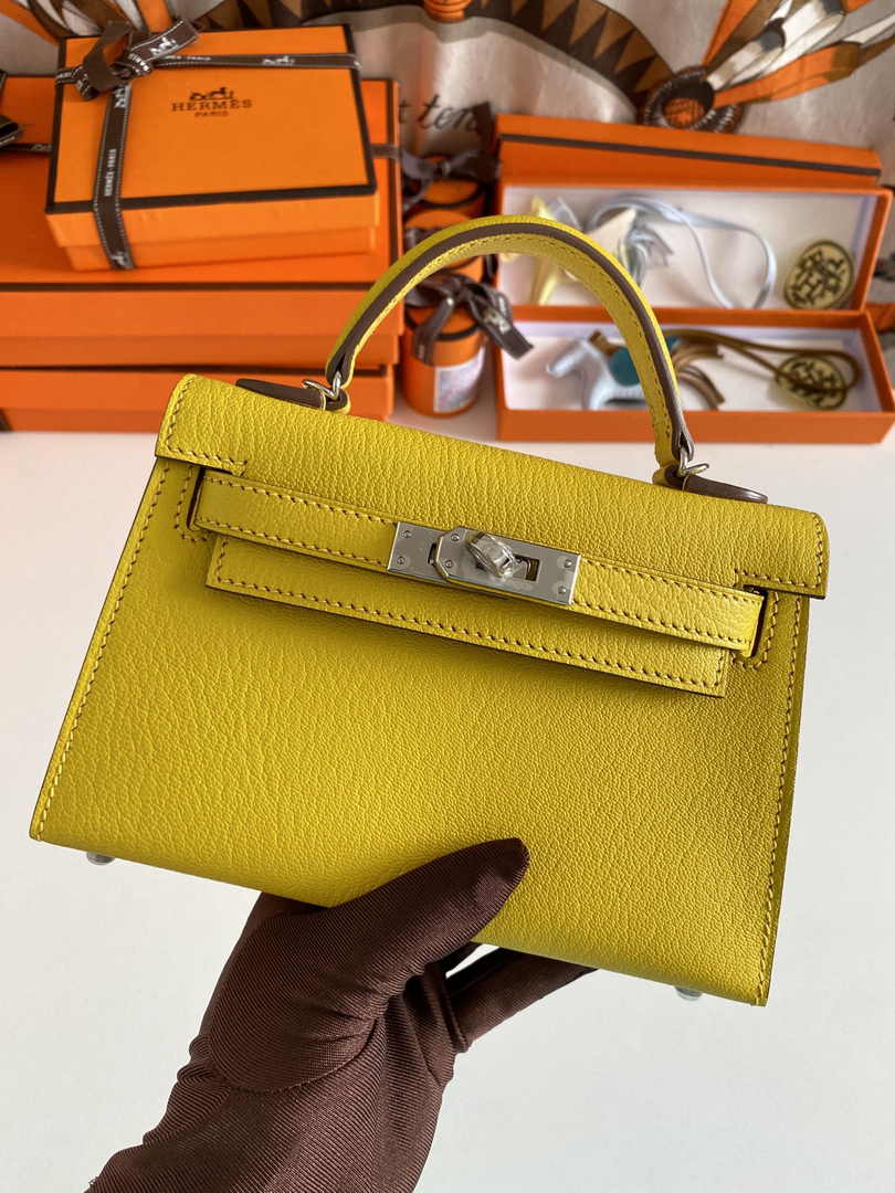 Hermès Kelly II Sellier Mini 2024 Yellow Goatskins Leather Silver