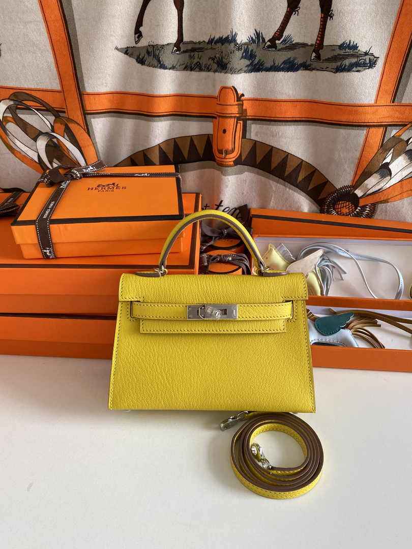 Hermès Kelly II Sellier Mini 2024 Yellow Goatskins Leather Silver