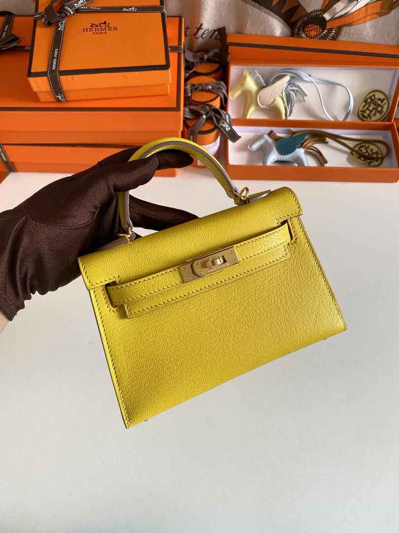 Hermès Kelly II Sellier Mini 2024 Yellow Goatskins Leather Gold