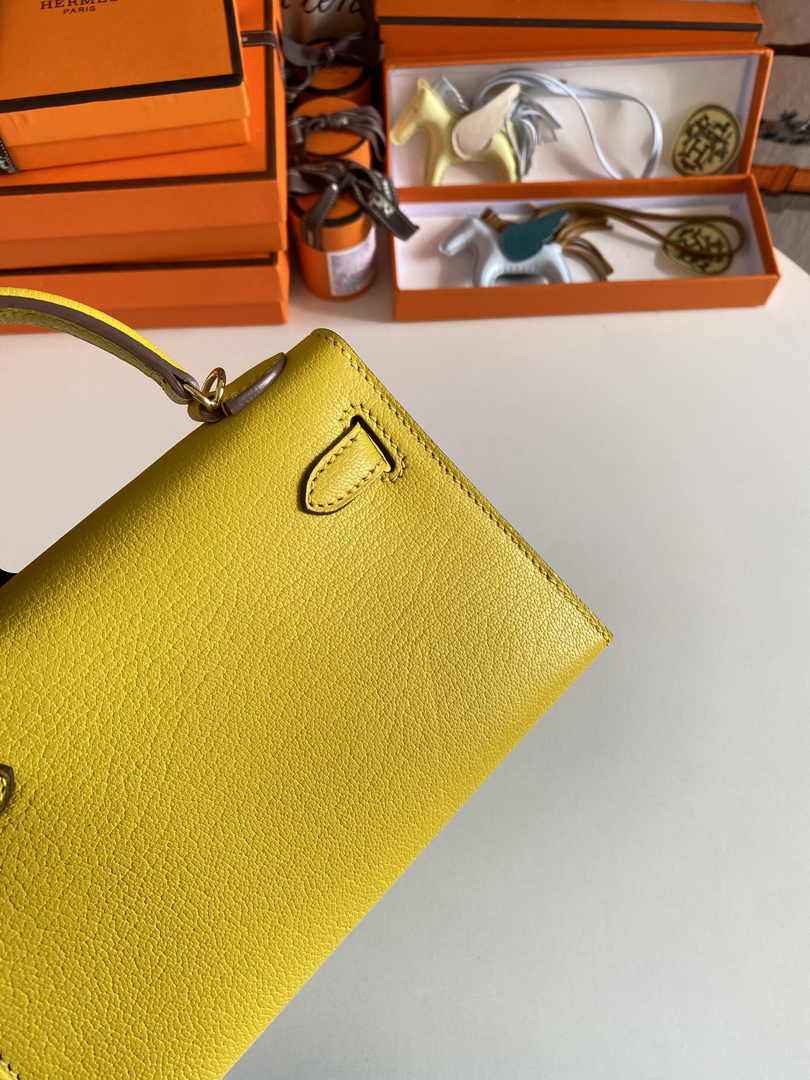 Hermès Kelly II Sellier Mini 2024 Yellow Goatskins Leather Gold