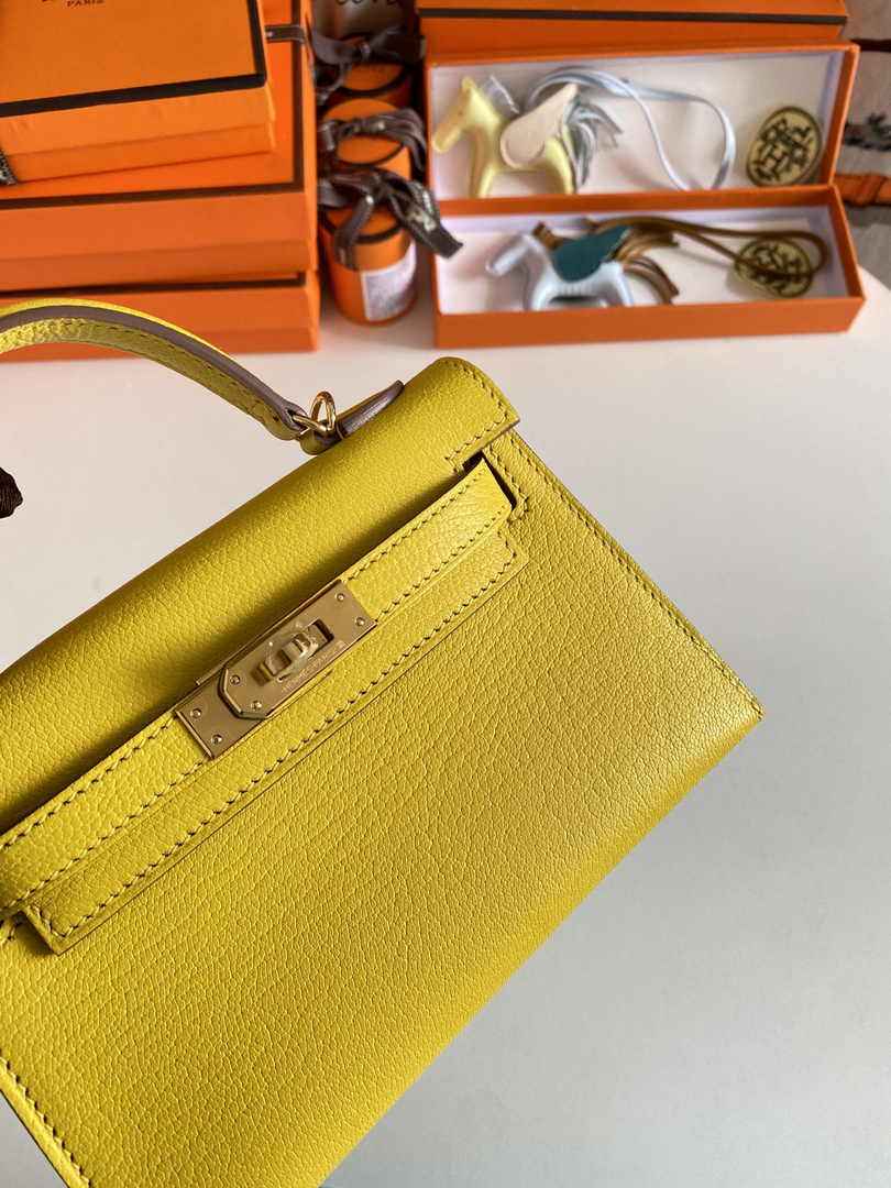 Hermès Kelly II Sellier Mini 2024 Yellow Goatskins Leather Gold