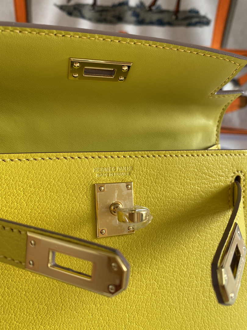 Hermès Kelly II Sellier Mini 2024 Yellow Goatskins Leather Gold