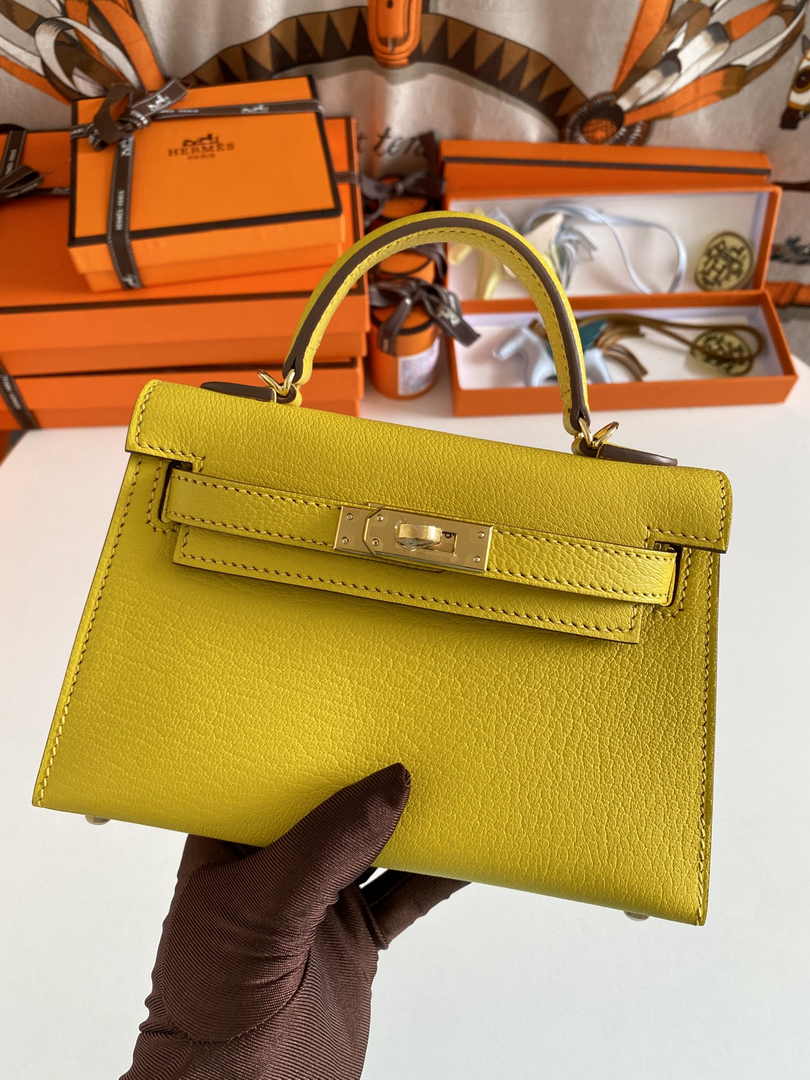Hermès Kelly II Sellier Mini 2024 Yellow Goatskins Leather Gold
