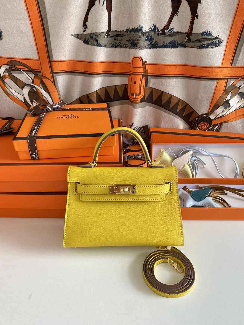 Hermès Kelly II Sellier Mini 2024 Yellow Goatskins Leather Gold