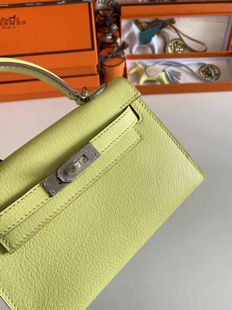 Hermès Kelly II Sellier Mini 2024 Lemon Yellow Goatskins Leather Silver