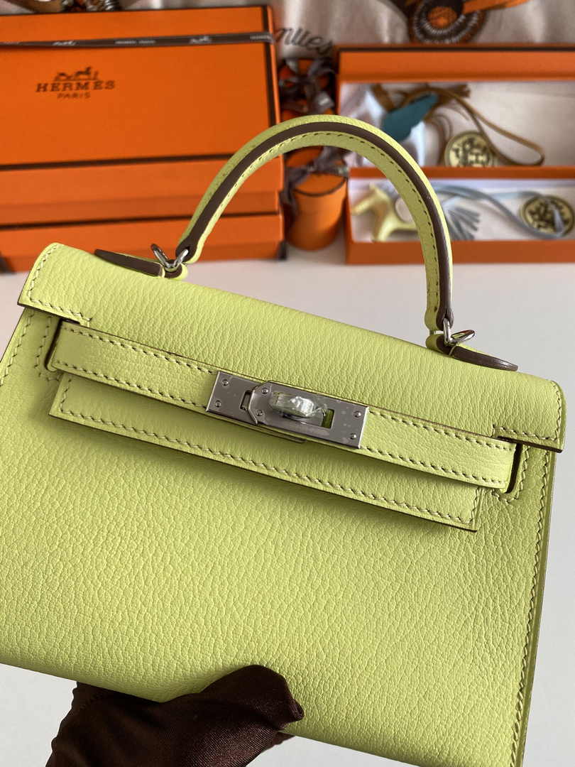 Hermès Kelly II Sellier Mini 2024 Lemon Yellow Goatskins Leather Silver
