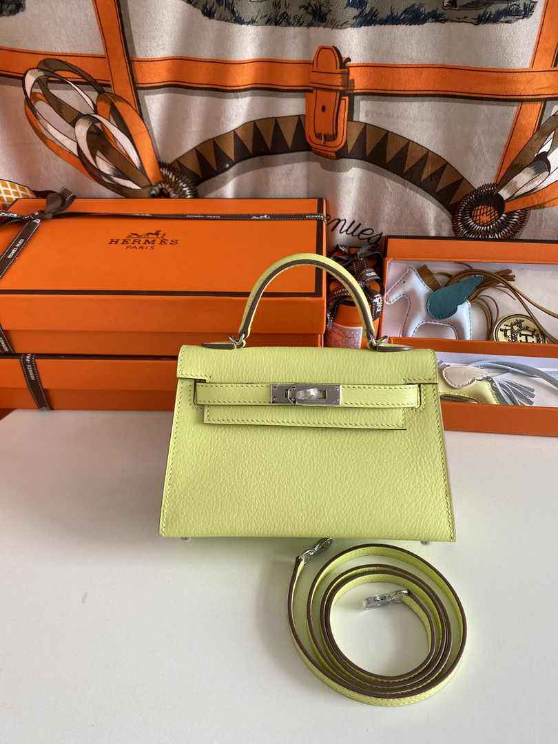 Hermès Kelly II Sellier Mini 2024 Lemon Yellow Goatskins Leather Silver