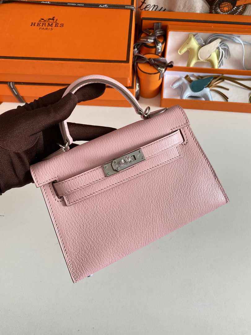 Hermès Kelly II Sellier Mini 2024 Goatskins Pink Leather Silver