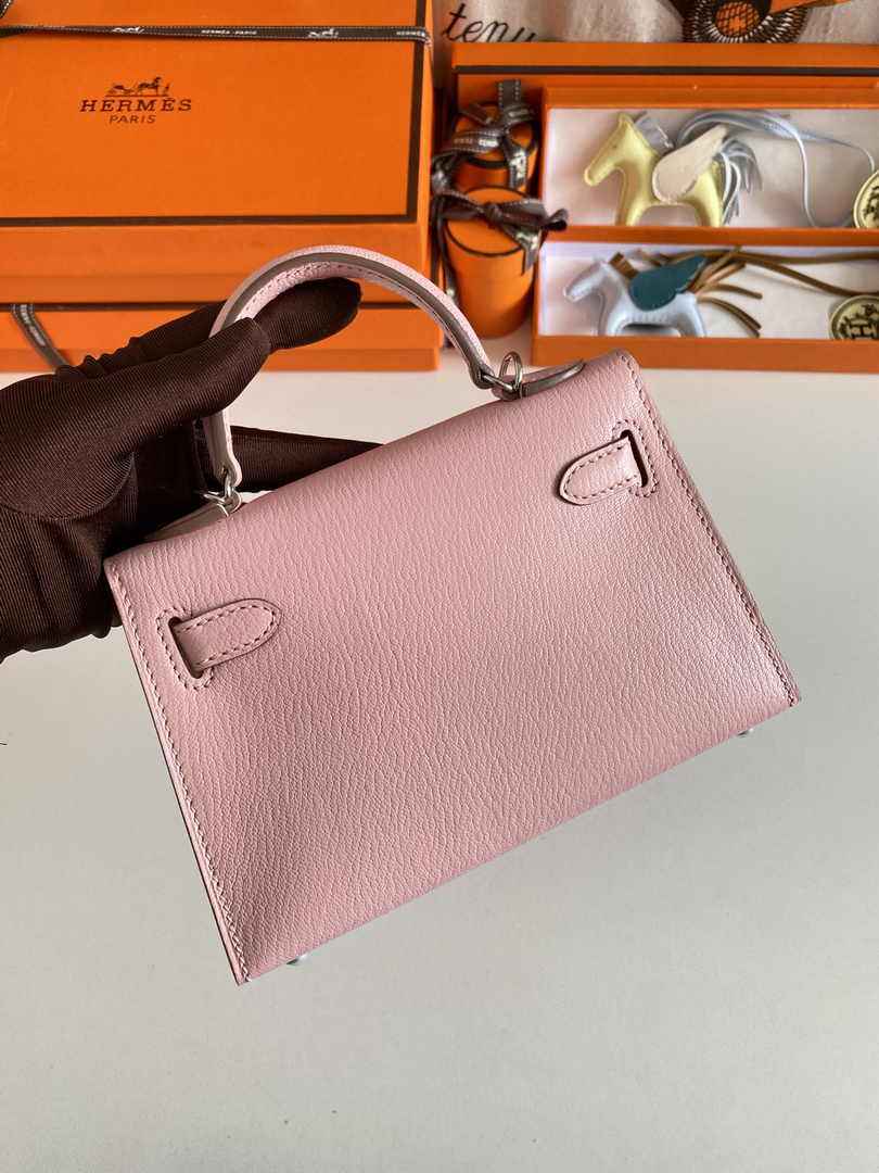 Hermès Kelly II Sellier Mini 2024 Goatskins Pink Leather Silver