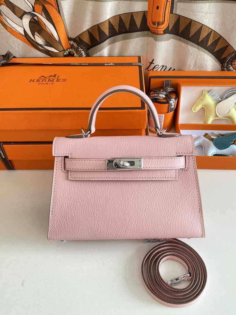 Hermès Kelly II Sellier Mini 2024 Goatskins Pink Leather Silver