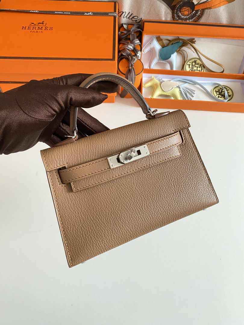 Hermès Kelly II Sellier Mini 2024 Light Brown Goatskins Leather Silver