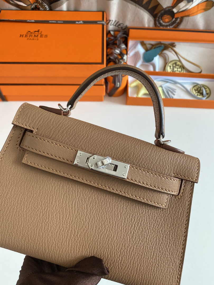 Hermès Kelly II Sellier Mini 2024 Light Brown Goatskins Leather Silver