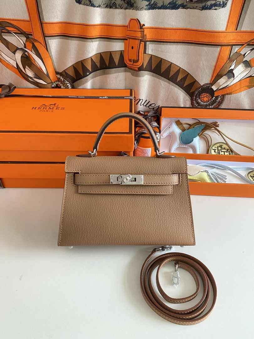 Hermès Kelly II Sellier Mini 2024 Light Brown Goatskins Leather Silver