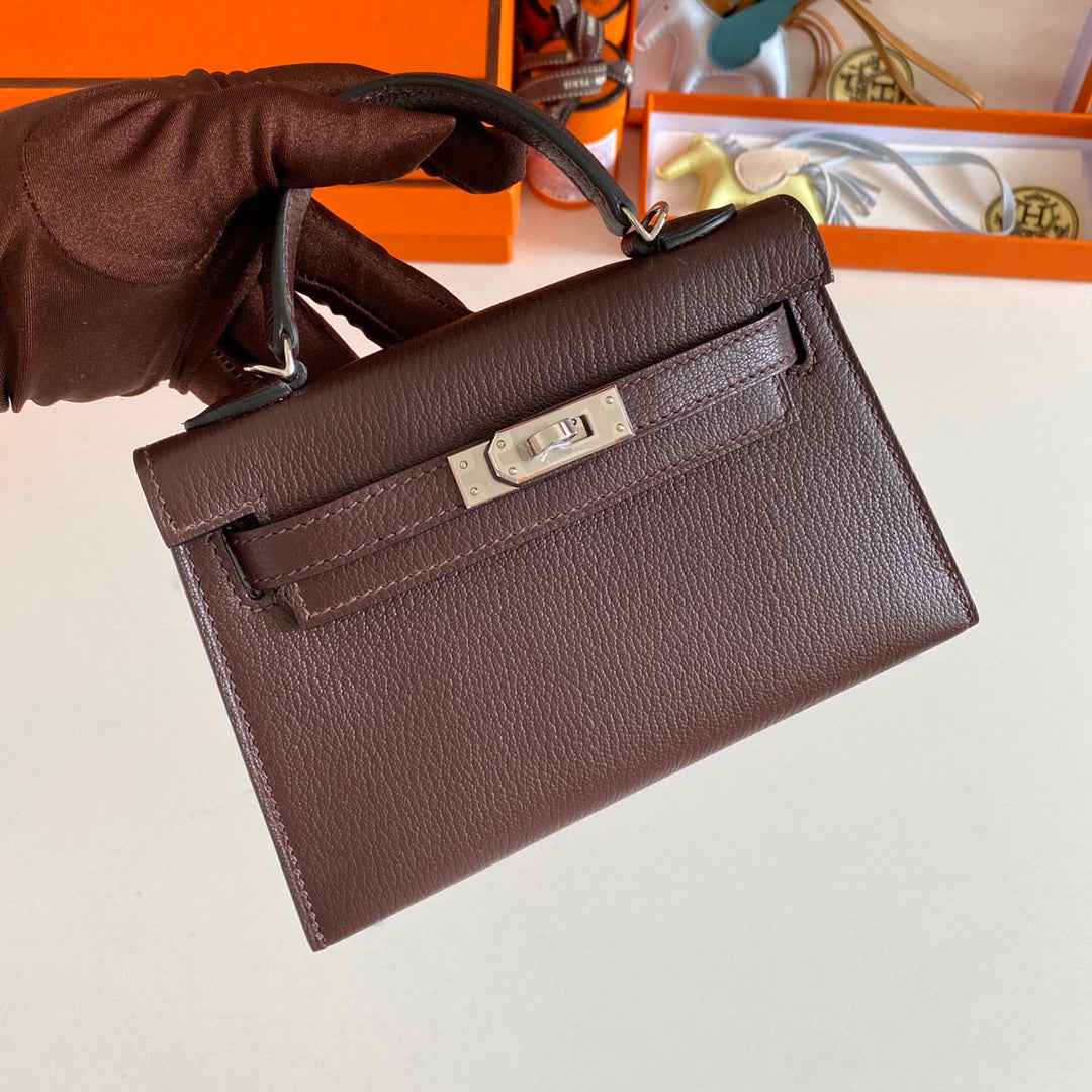 Hermès Kelly II Sellier Mini 2024 Brown Goatskins Leather Silver