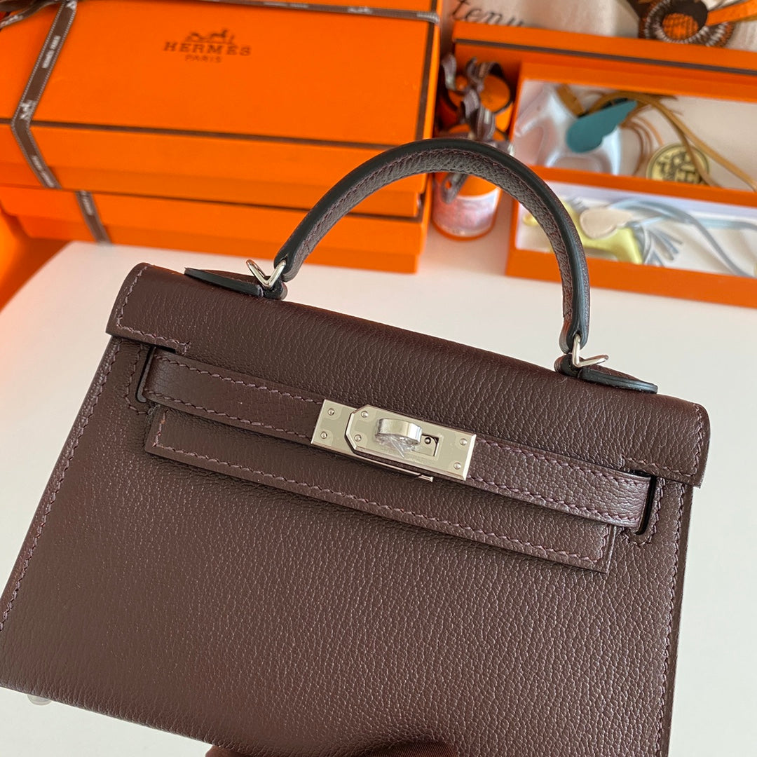 Hermès Kelly II Sellier Mini 2024 Brown Goatskins Leather Silver