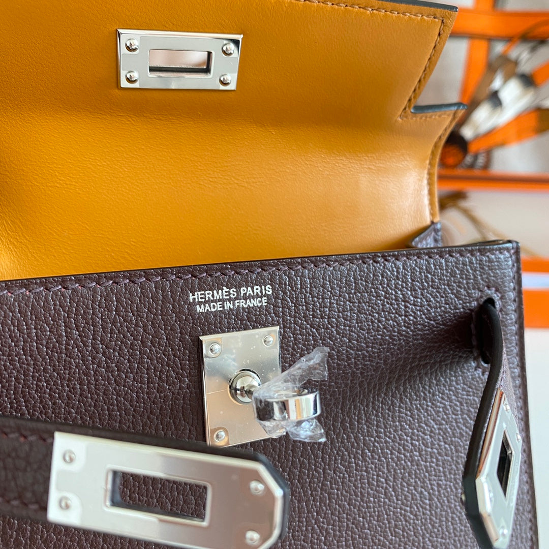 Hermès Kelly II Sellier Mini 2024 Brown Goatskins Leather Silver