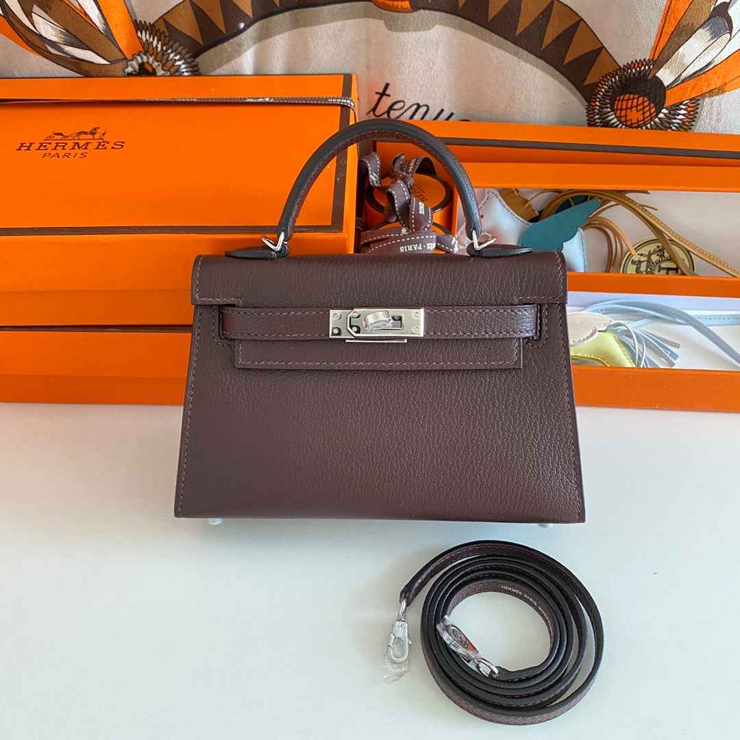 Hermès Kelly II Sellier Mini 2024 Brown Goatskins Leather Silver