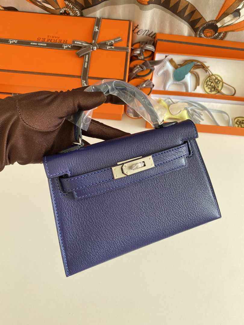 Hermès Kelly II Sellier Mini 2024 Navy Blue Goatskins Leather Silver