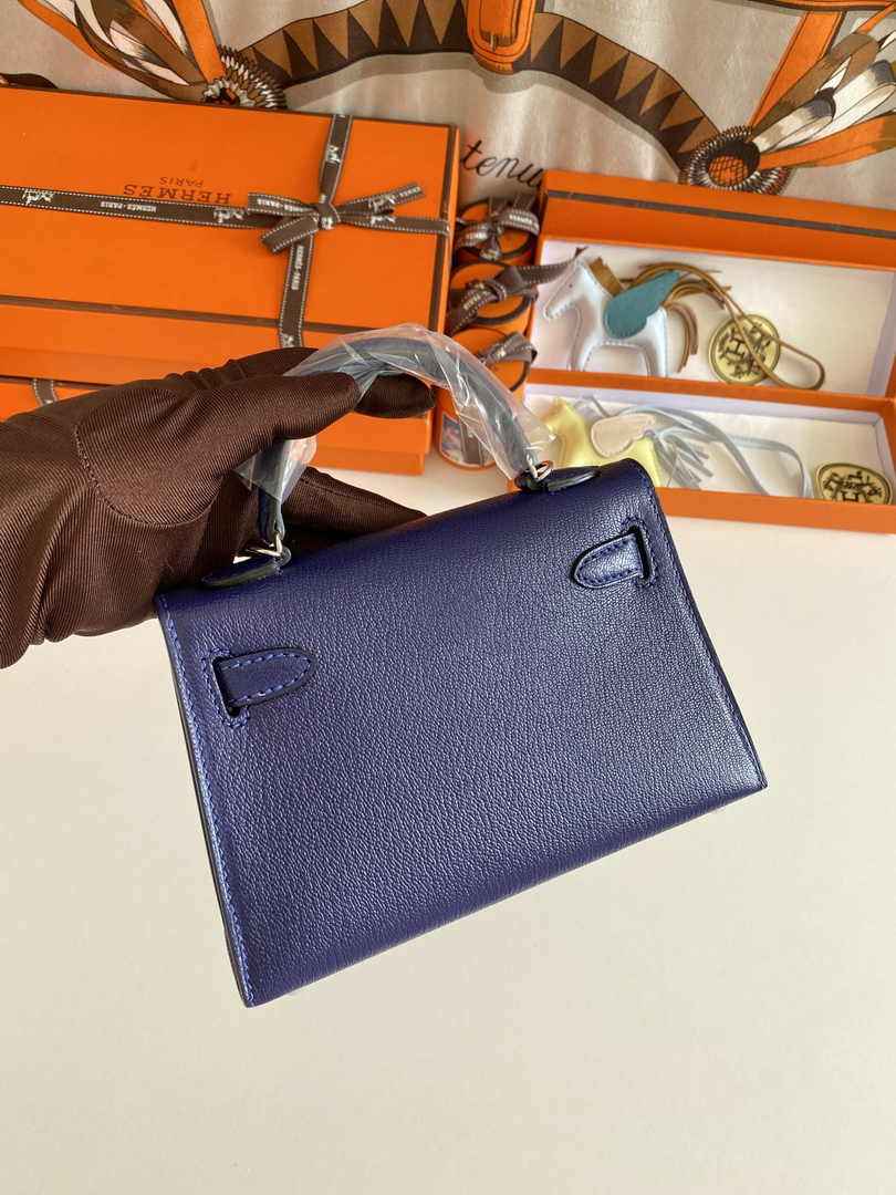 Hermès Kelly II Sellier Mini 2024 Navy Blue Goatskins Leather Silver