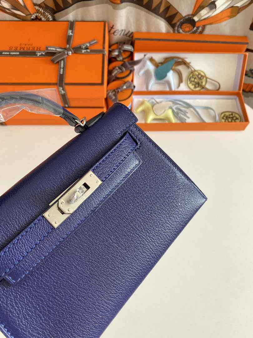 Hermès Kelly II Sellier Mini 2024 Navy Blue Goatskins Leather Silver