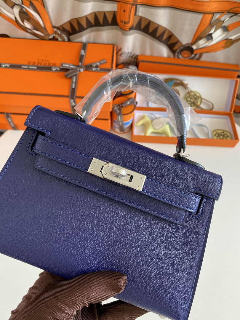 Hermès Kelly II Sellier Mini 2024 Navy Blue Goatskins Leather Silver