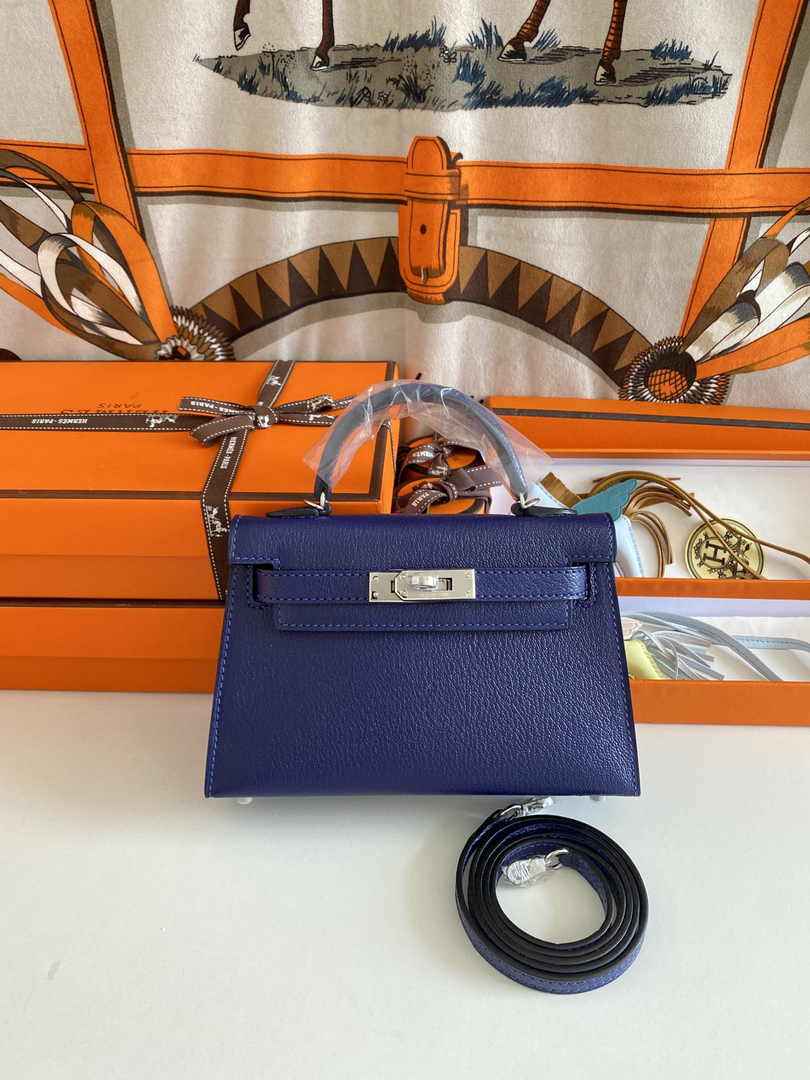 Hermès Kelly II Sellier Mini 2024 Navy Blue Goatskins Leather Silver