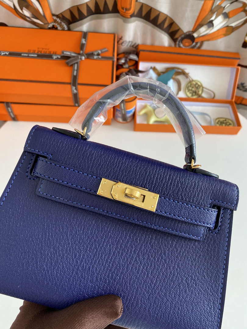 Hermès Kelly II Sellier Mini 2024 Navy Blue Goatskins Leather Gold