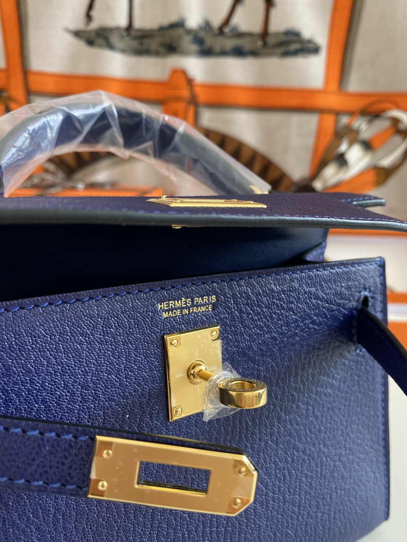 Hermès Kelly II Sellier Mini 2024 Navy Blue Goatskins Leather Gold