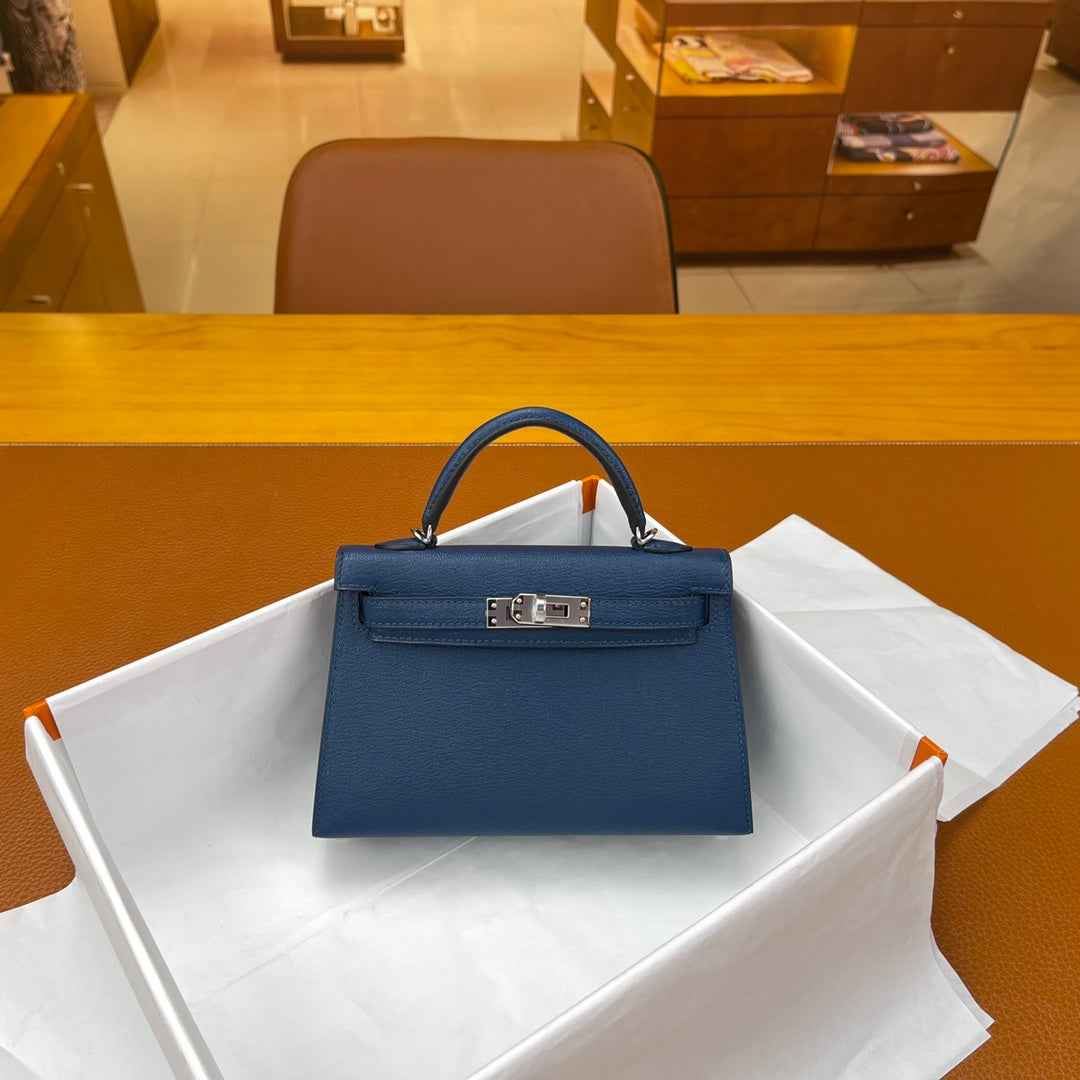 Hermès Kelly II Sellier Mini 2024 Dark Blue Goatskins Leather Silver