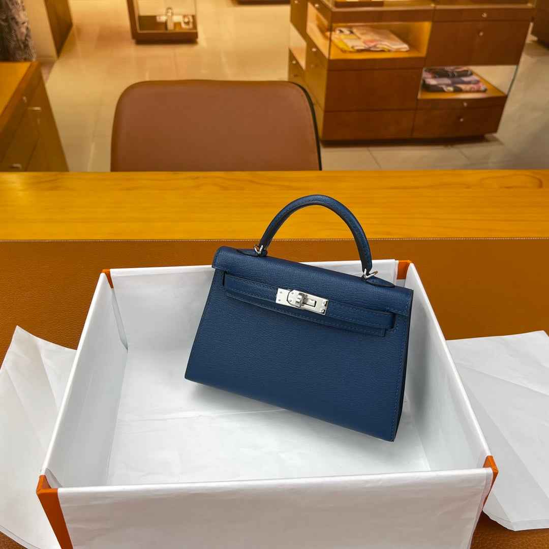 Hermès Kelly II Sellier Mini 2024 Dark Blue Goatskins Leather Silver