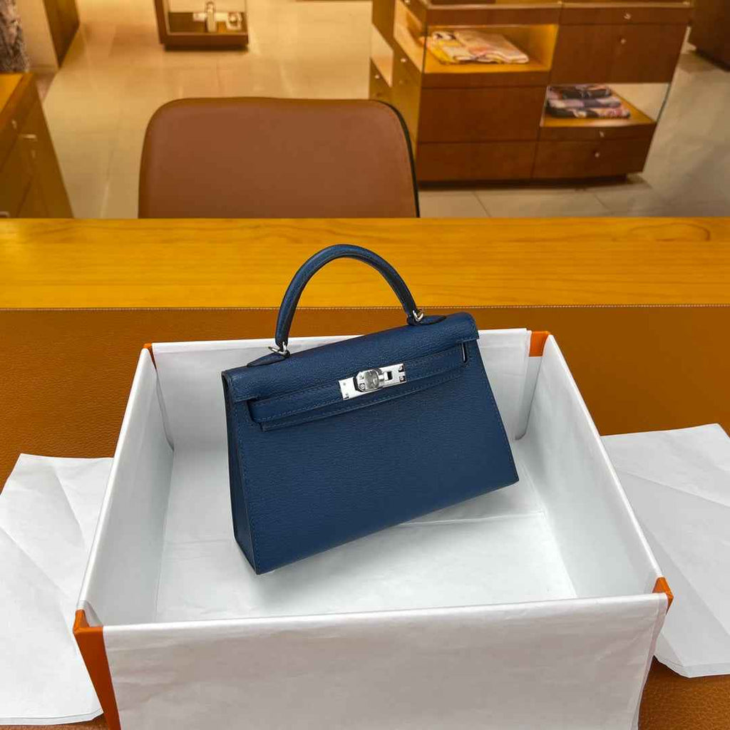 Hermès Kelly II Sellier Mini 2024 Dark Blue Goatskins Leather Silver
