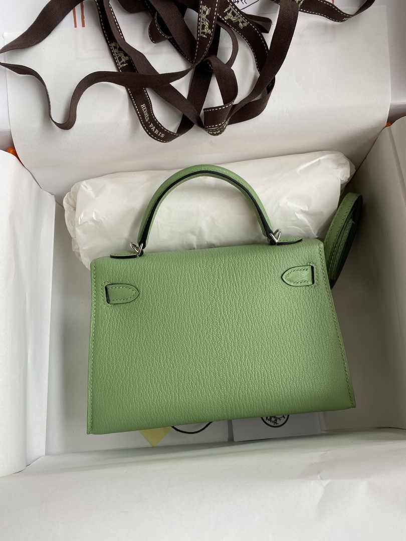 Hermès Kelly II Sellier Mini 2024 Green Goatskins Leather Silver