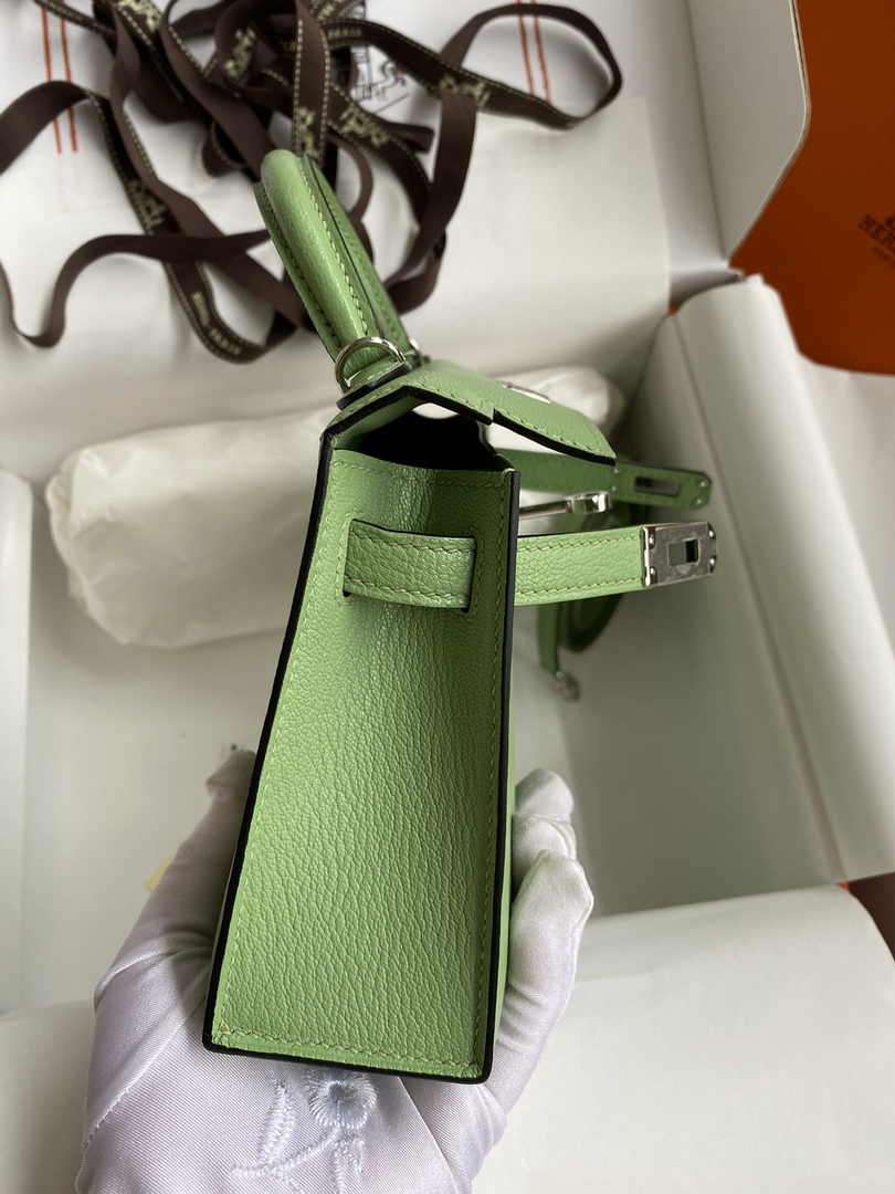 Hermès Kelly II Sellier Mini 2024 Green Goatskins Leather Silver