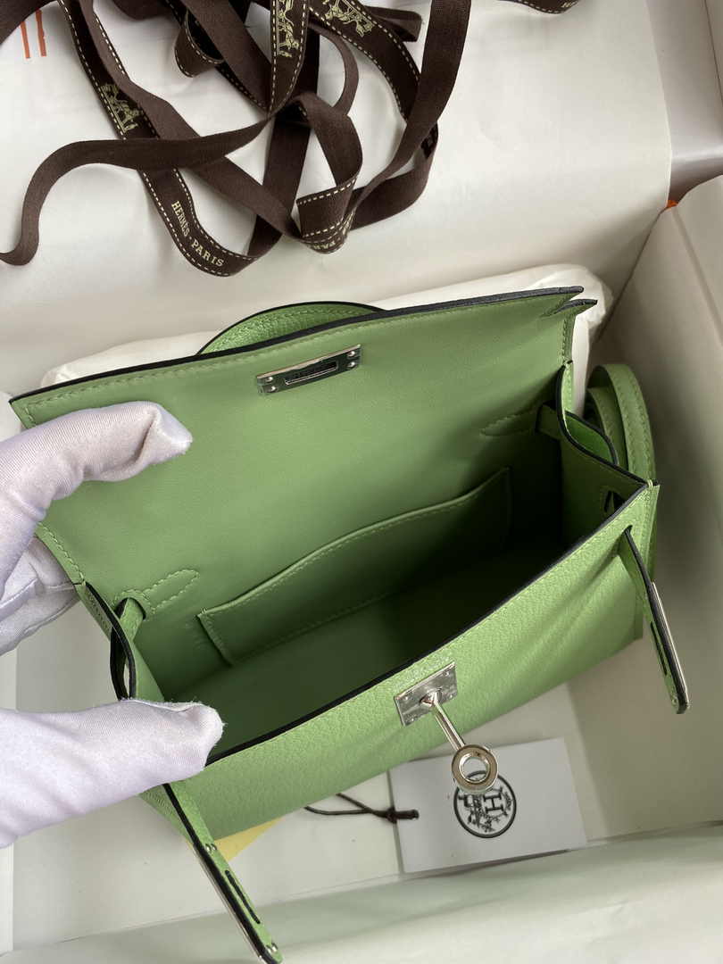 Hermès Kelly II Sellier Mini 2024 Green Goatskins Leather Silver