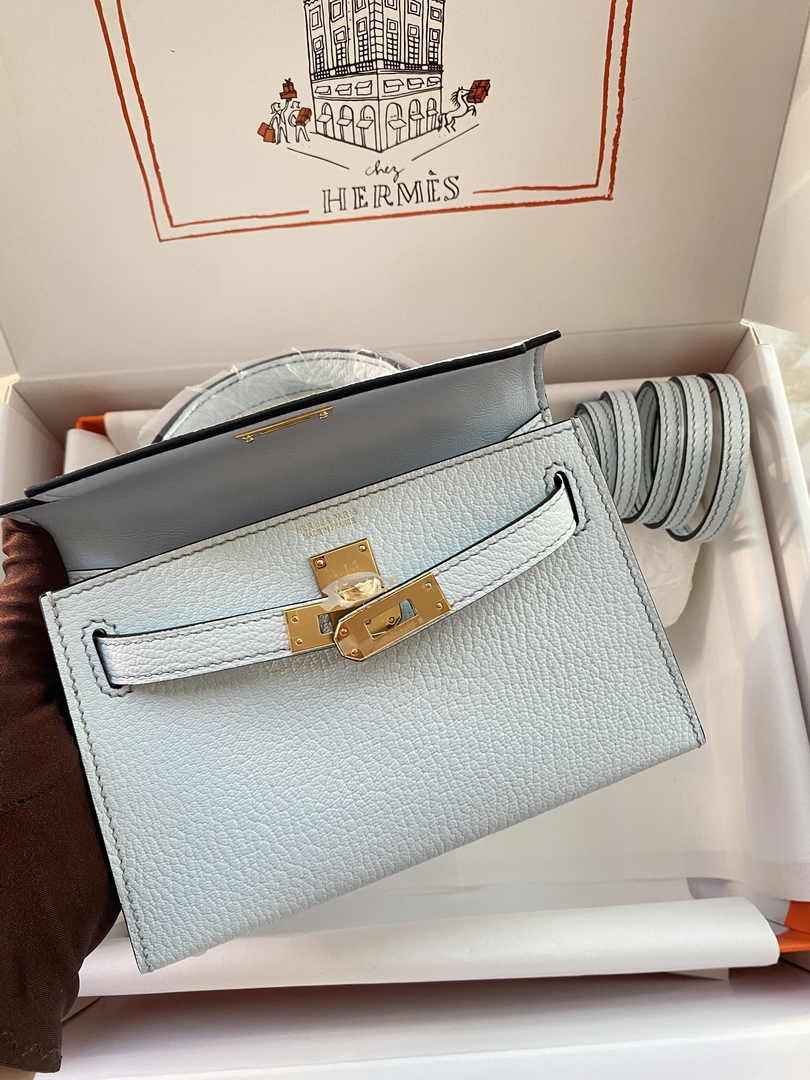 Hermès Kelly II Sellier Mini 2024 Light Blue Goatskins Leather Gold