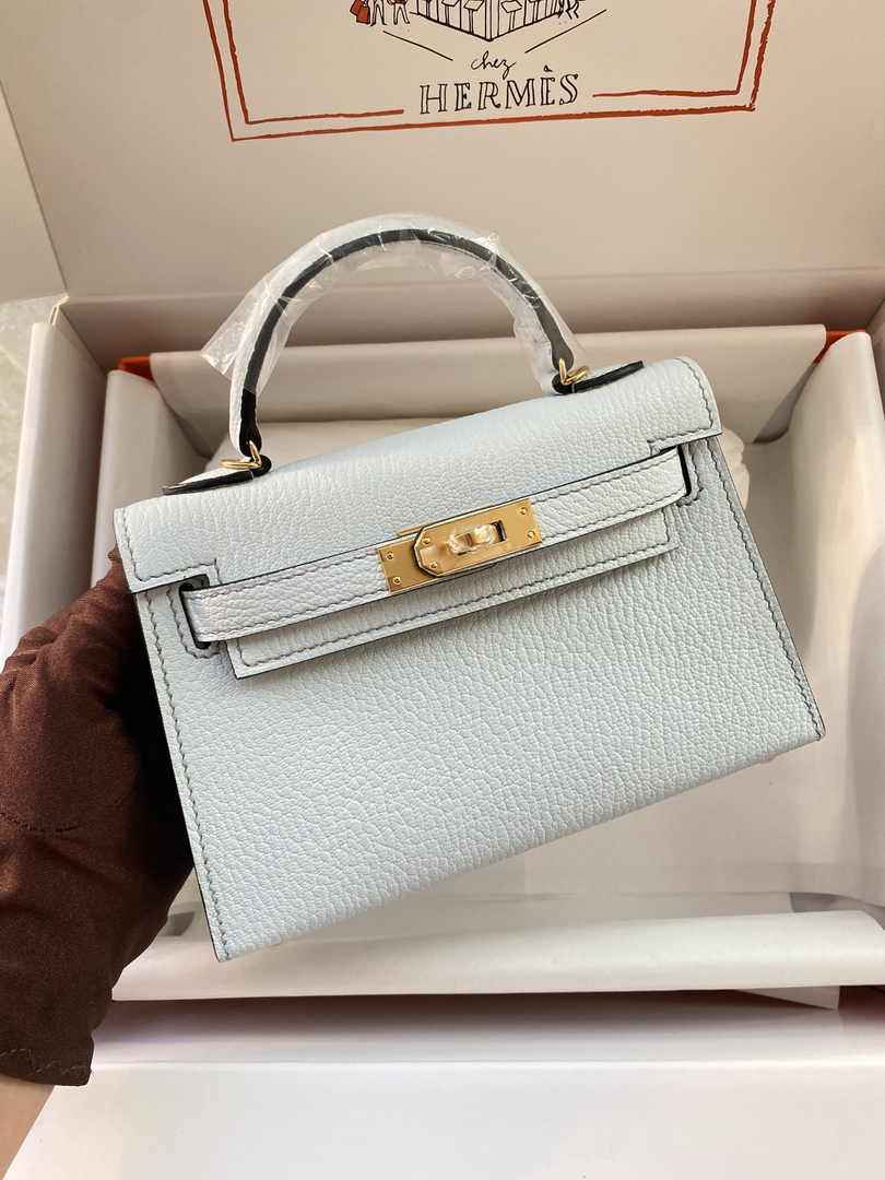 Hermès Kelly II Sellier Mini 2024 Light Blue Goatskins Leather Gold