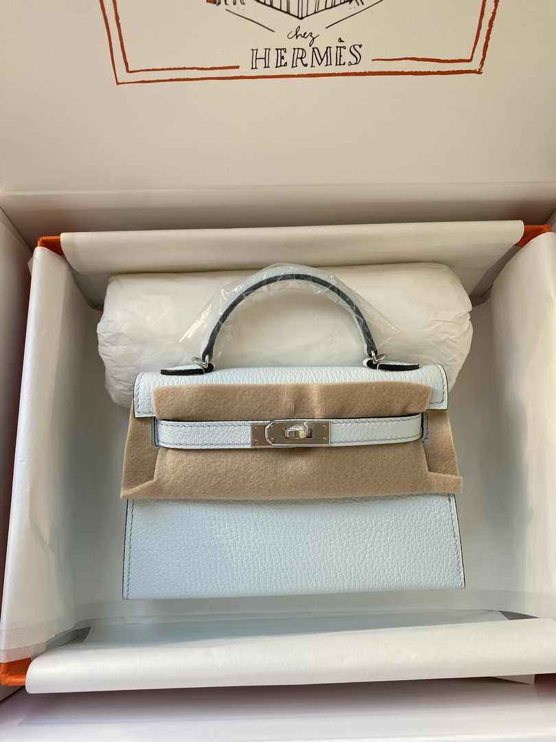 Hermès Kelly II Sellier Mini 2024 Light Blue Goatskins Leather Silver