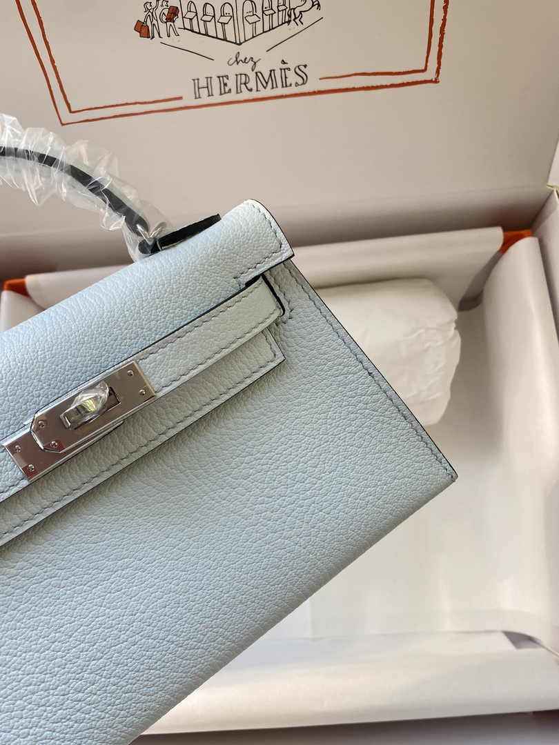 Hermès Kelly II Sellier Mini 2024 Light Blue Goatskins Leather Silver