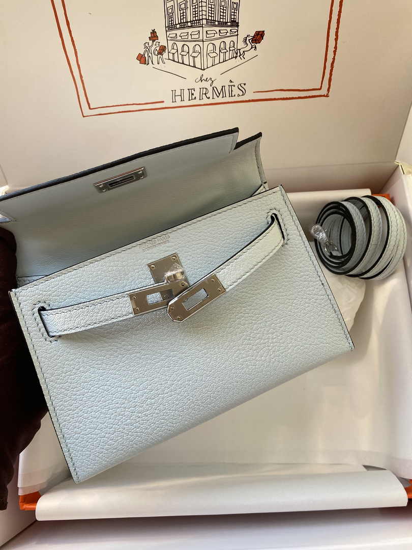 Hermès Kelly II Sellier Mini 2024 Light Blue Goatskins Leather Silver