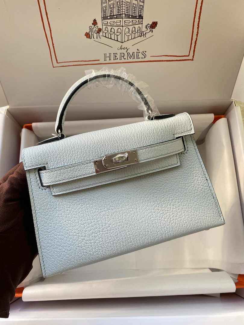 Hermès Kelly II Sellier Mini 2024 Light Blue Goatskins Leather Silver