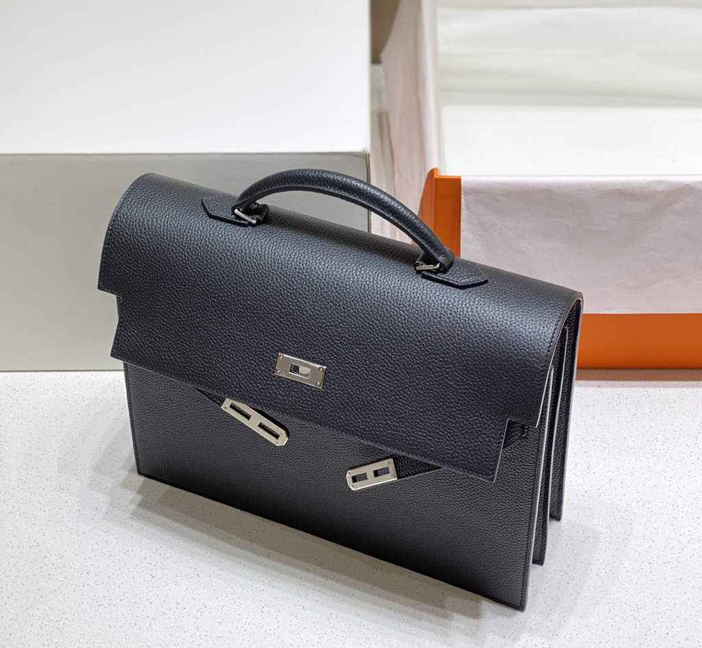 Hermès Kelly Messenger Bag Togo leather Silver hardware 34cm Black