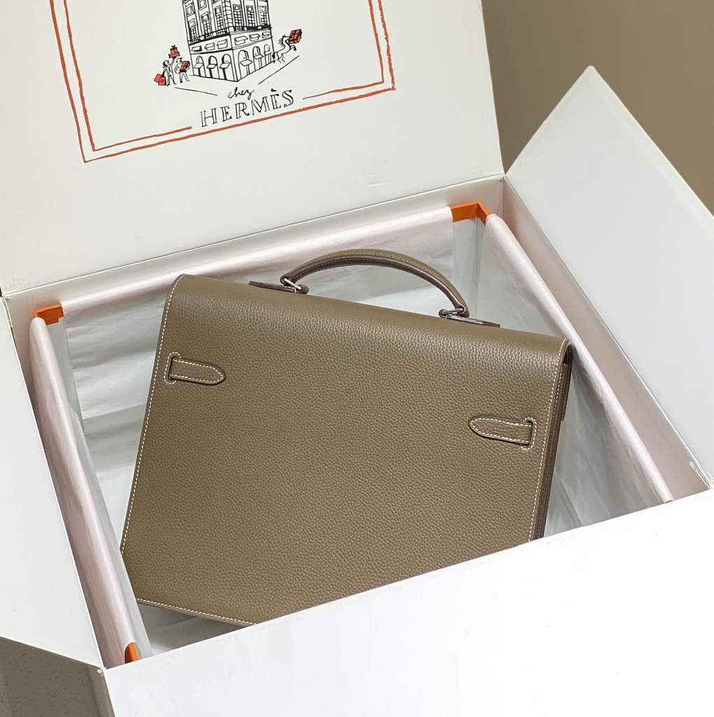 Hermès Kelly Messenger Bag Togo leather Silver hardware 34cm Gray