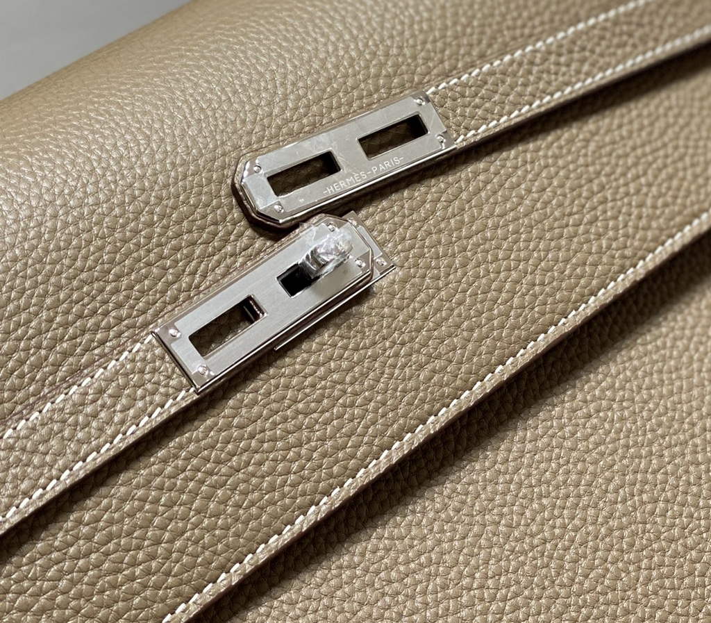 Hermès Kelly Messenger Bag Togo leather Silver hardware 34cm Gray