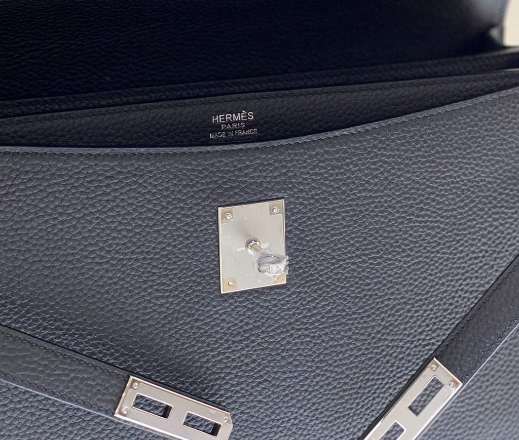 Hermès Kelly Messenger Bag Togo leather Silver hardware 38cm Black