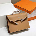 Hermès Kelly Messenger Bag Togo leather Silver hardware 38cm Light Brown