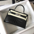 Hermes Kelly Mini II Bag 19 Black Crocodile Leather with Silver Hardware