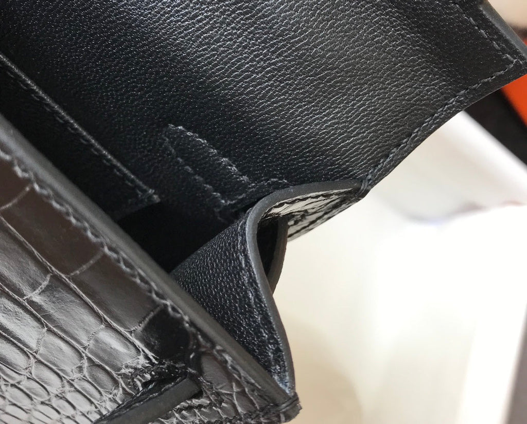 Hermes Kelly Mini II Bag 19 Black Crocodile Leather with Silver Hardware