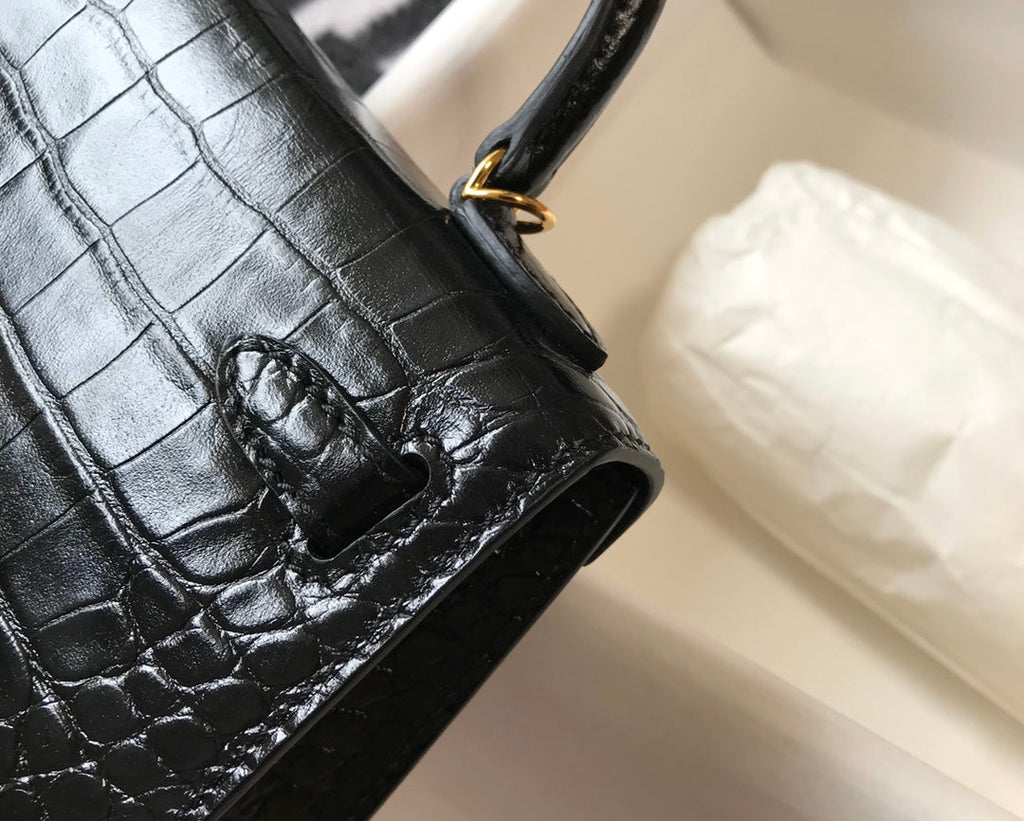 Hermes Kelly Mini II Bag 19 Black Crocodile Leather with Gold Hardware