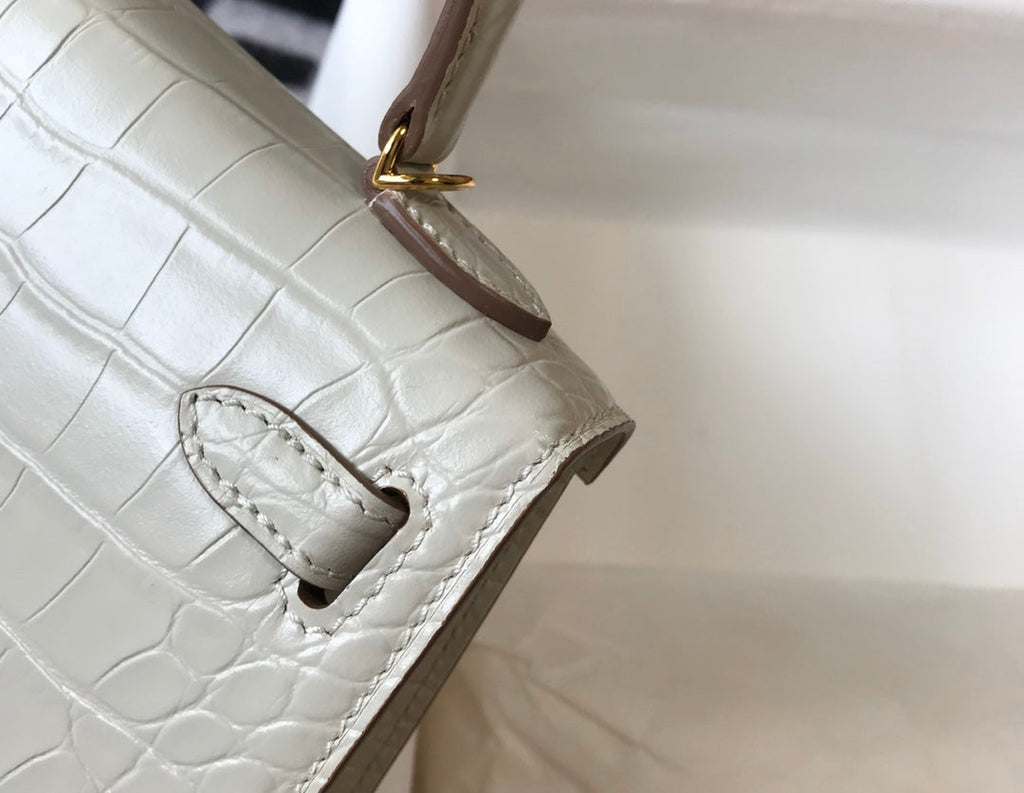 Hermes Kelly Mini II Bag 19 white Crocodile Leather with Gold Hardware